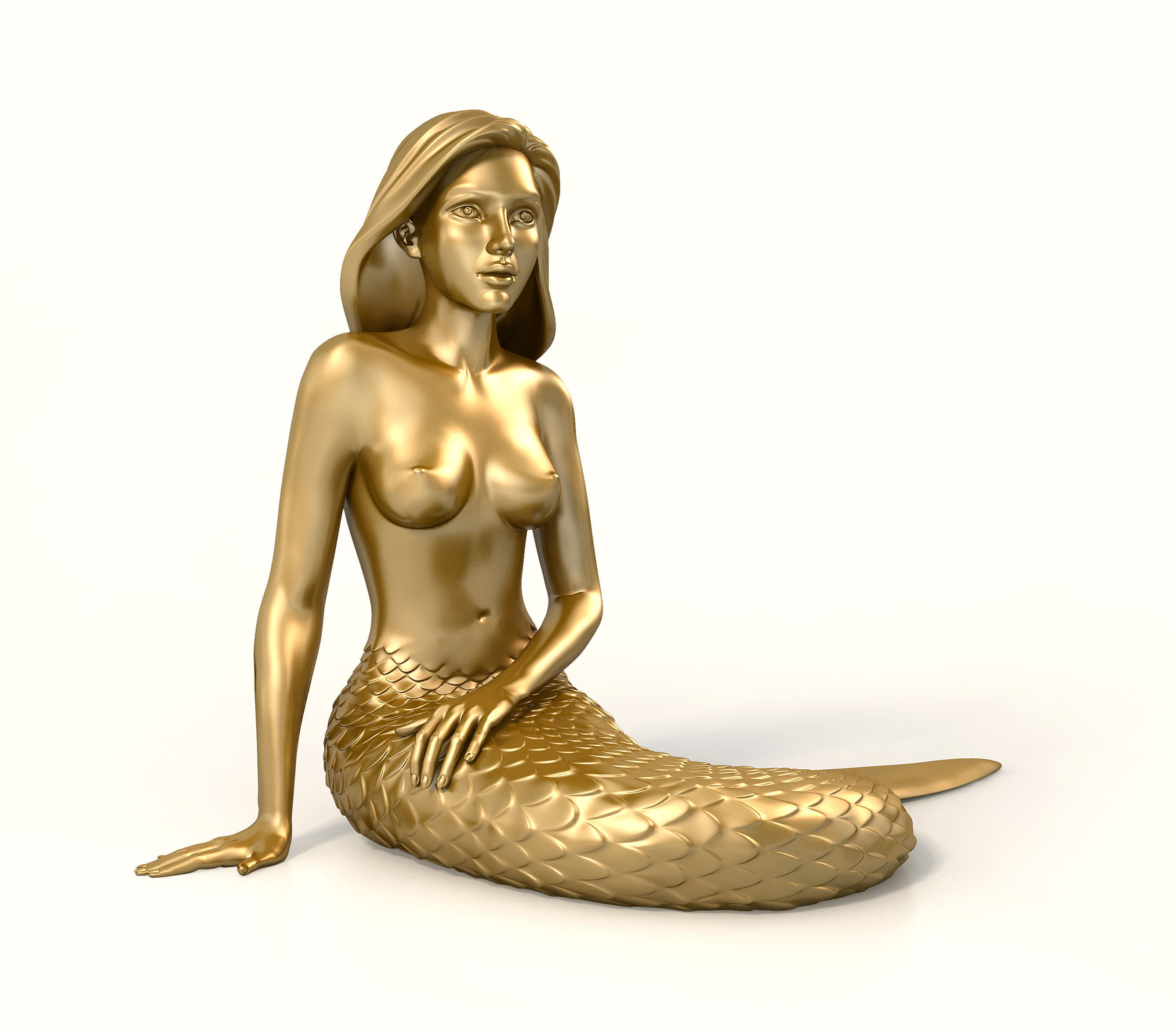 Mermaid Sculpture 3D Model Low-poly 3D model_1