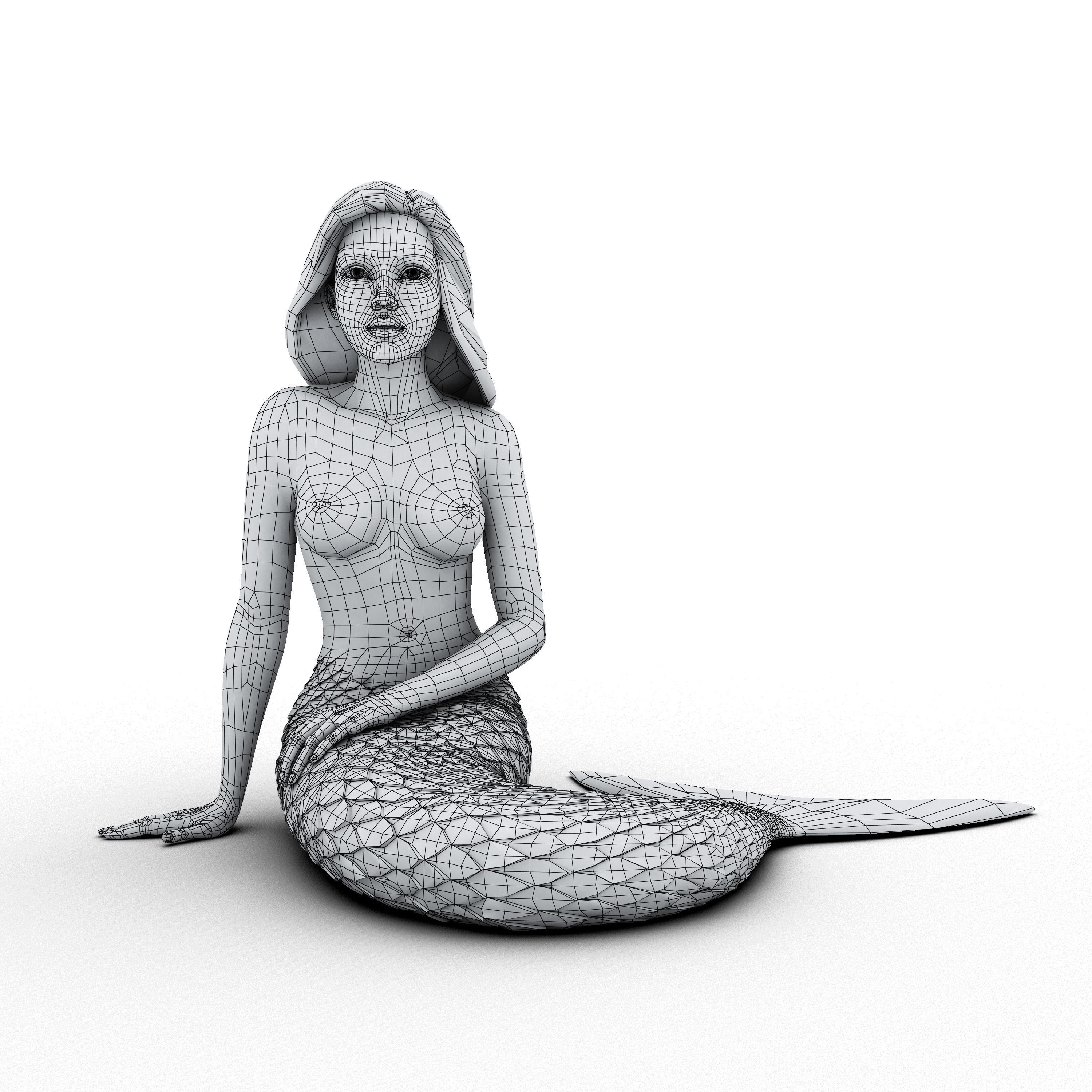 Mermaid Sculpture 3D Model Low-poly 3D model_5