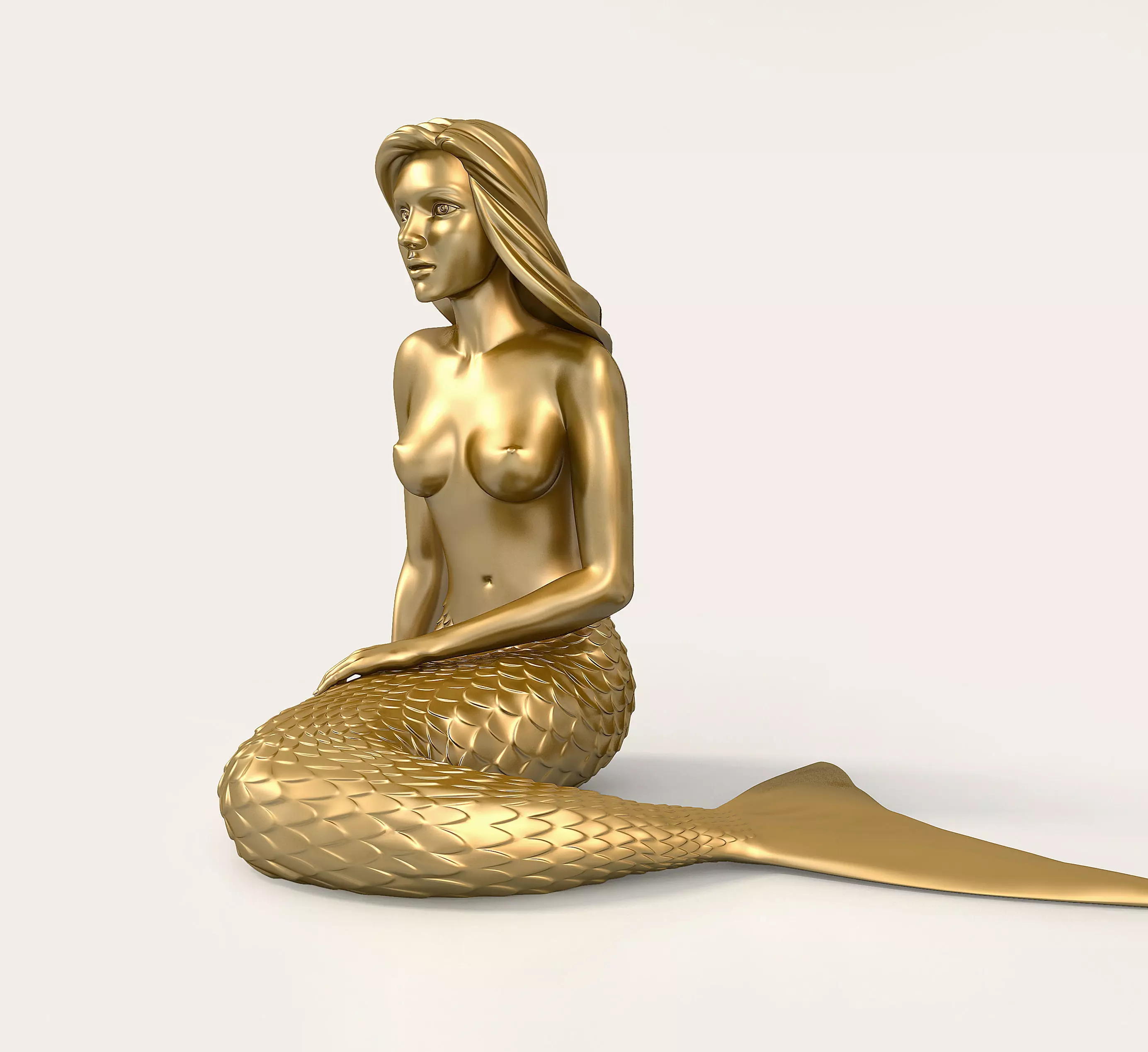 Mermaid Sculpture 3D Model Low-poly 3D model_0