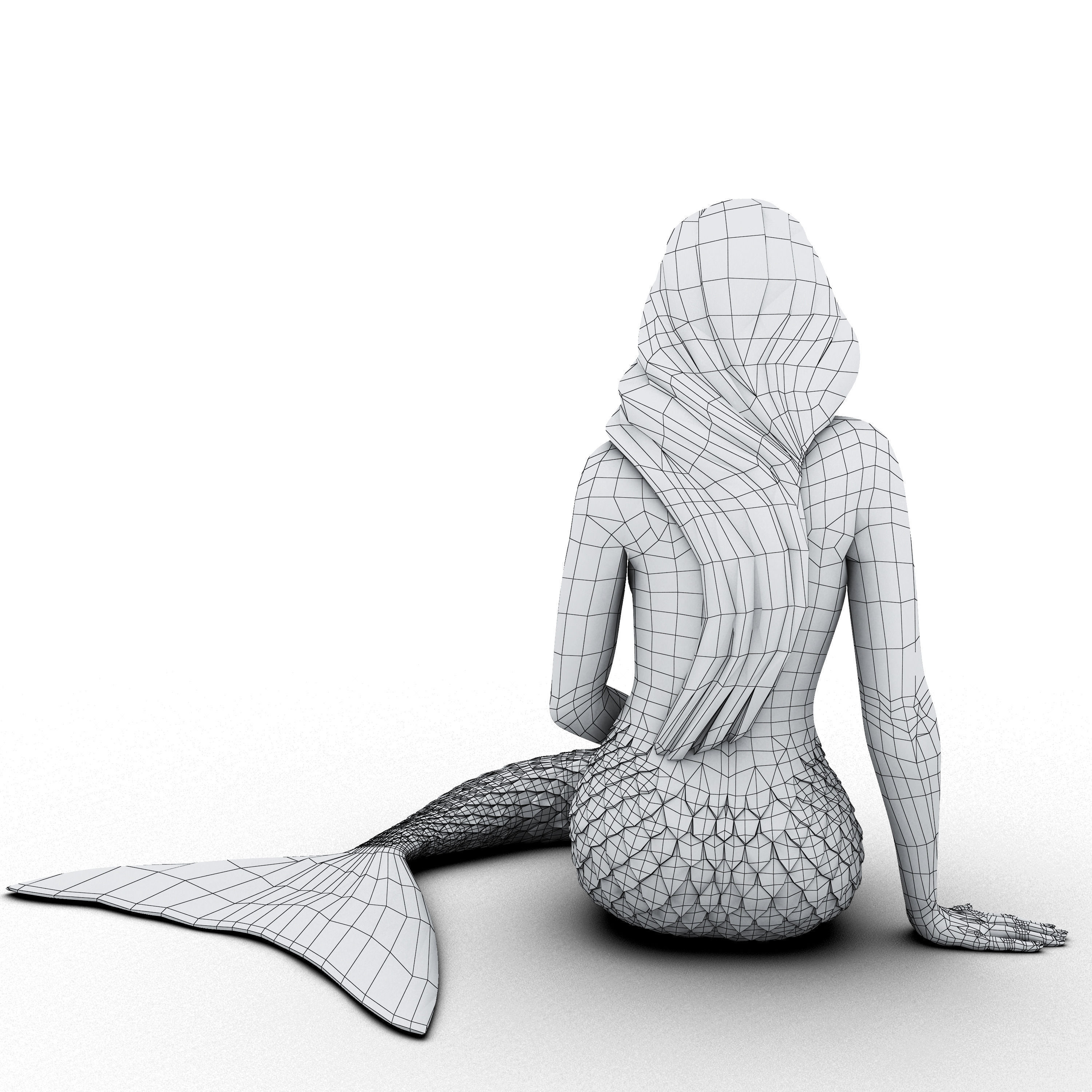 Mermaid Sculpture 3D Model Low-poly 3D model_6