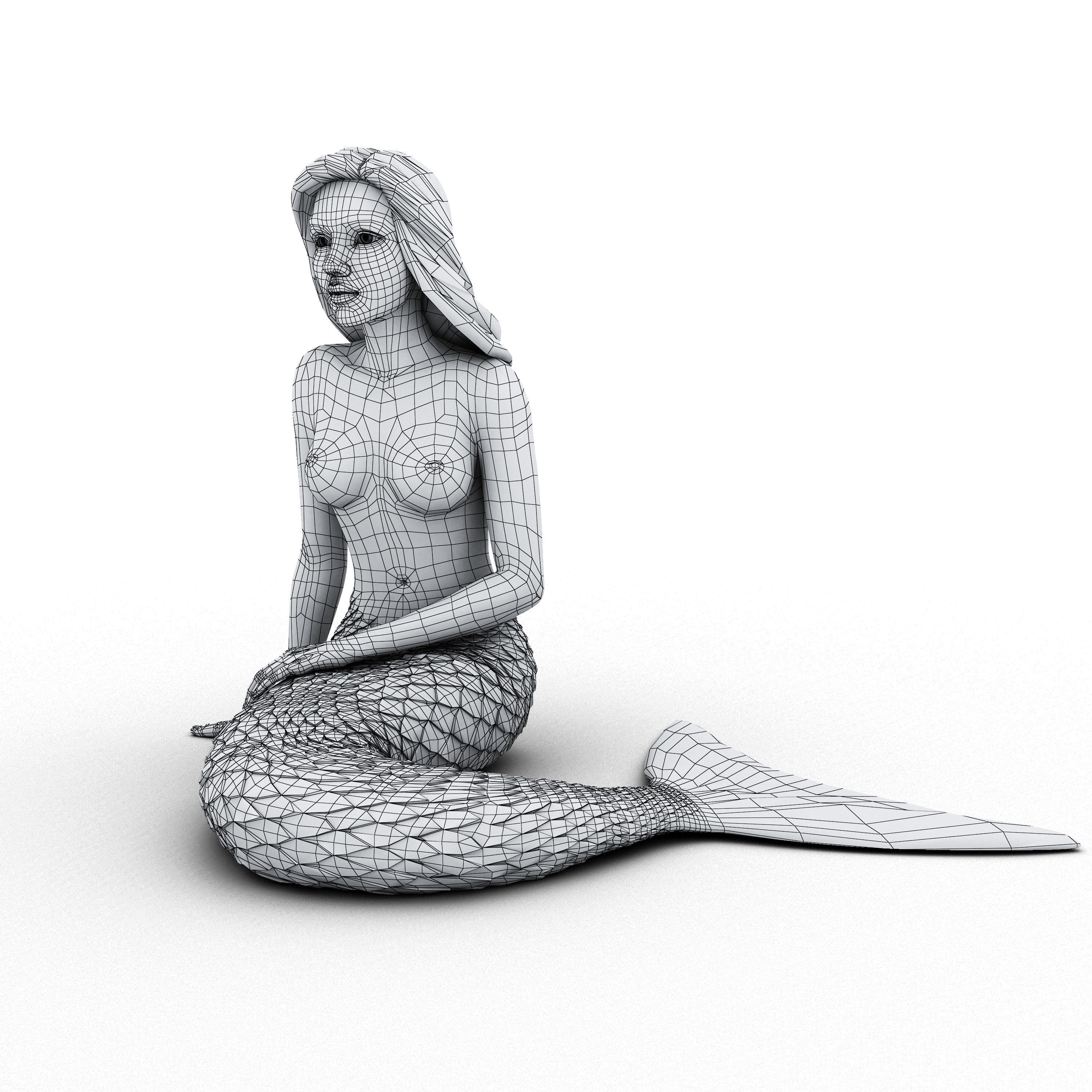 Mermaid Sculpture 3D Model Low-poly 3D model_4