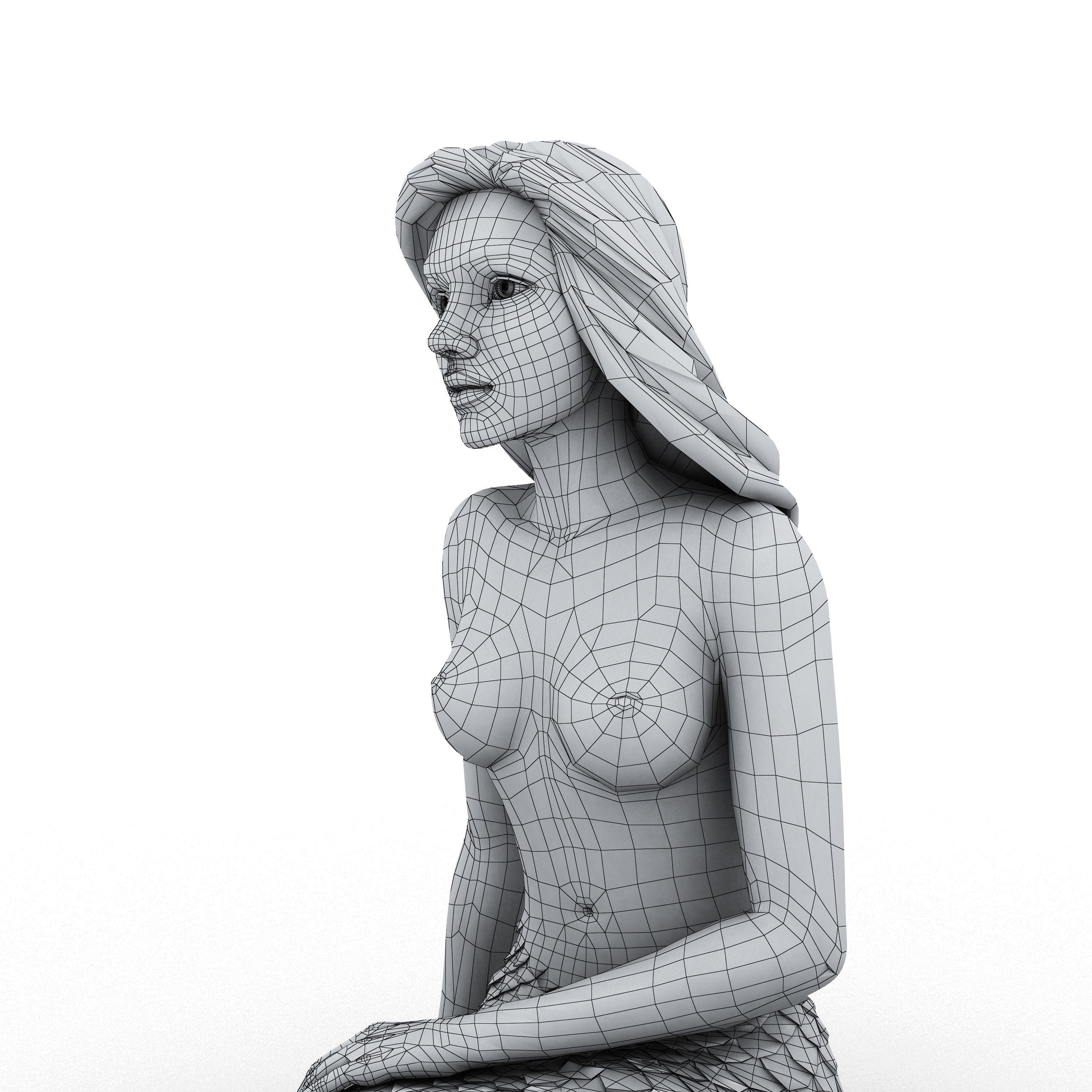 Mermaid Sculpture 3D Model Low-poly 3D model_8