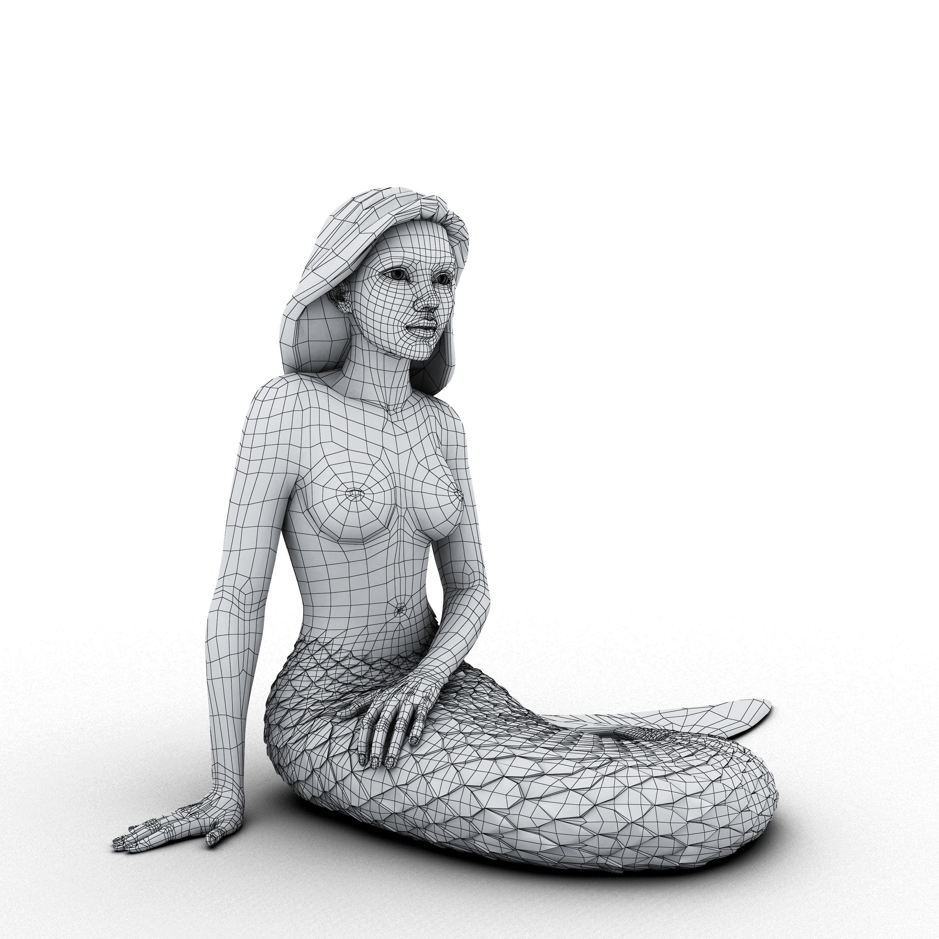 Mermaid Sculpture 3D Model Low-poly 3D model_7