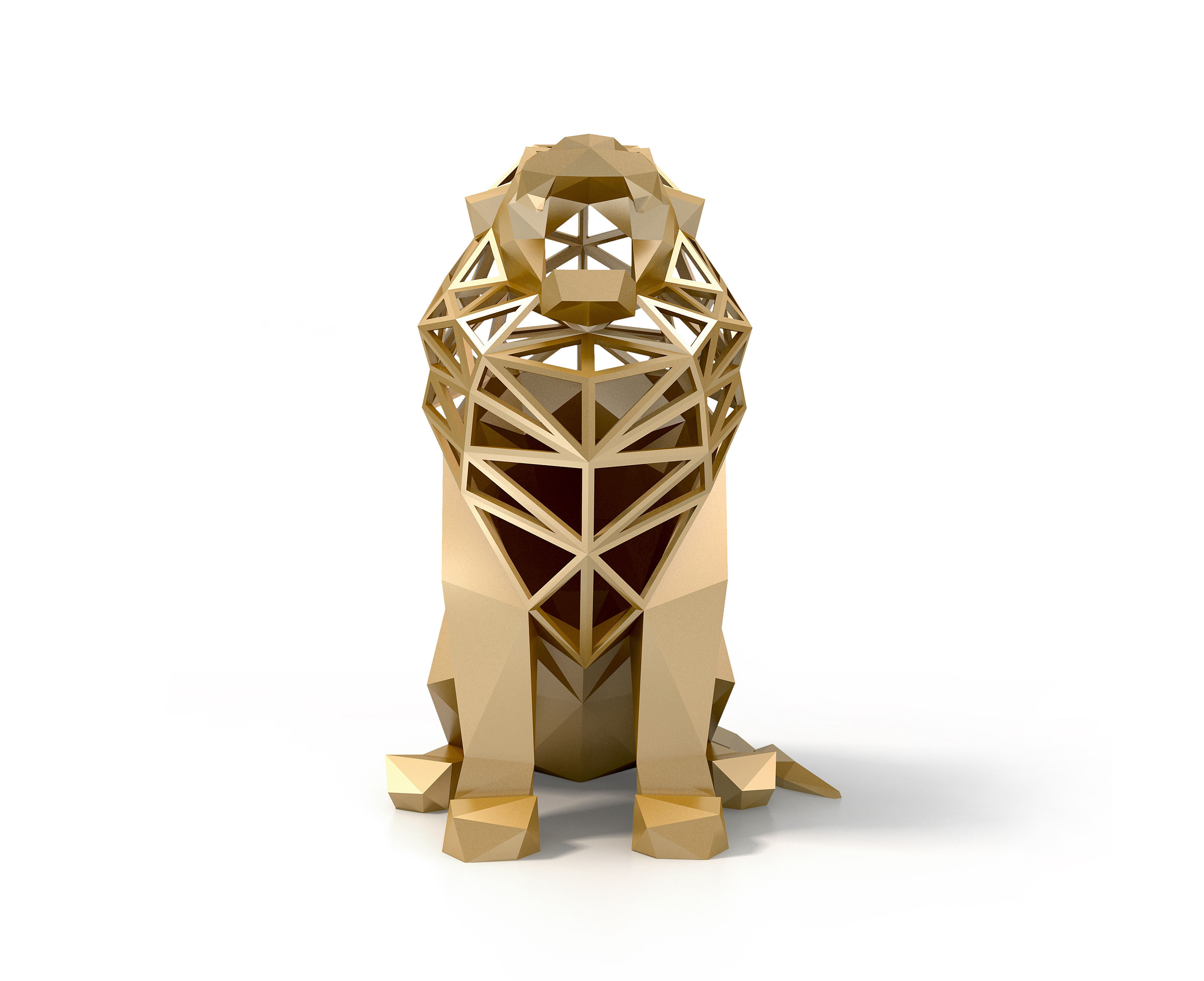 Low Poly Lion golden sculpture Low-poly 3D model_1