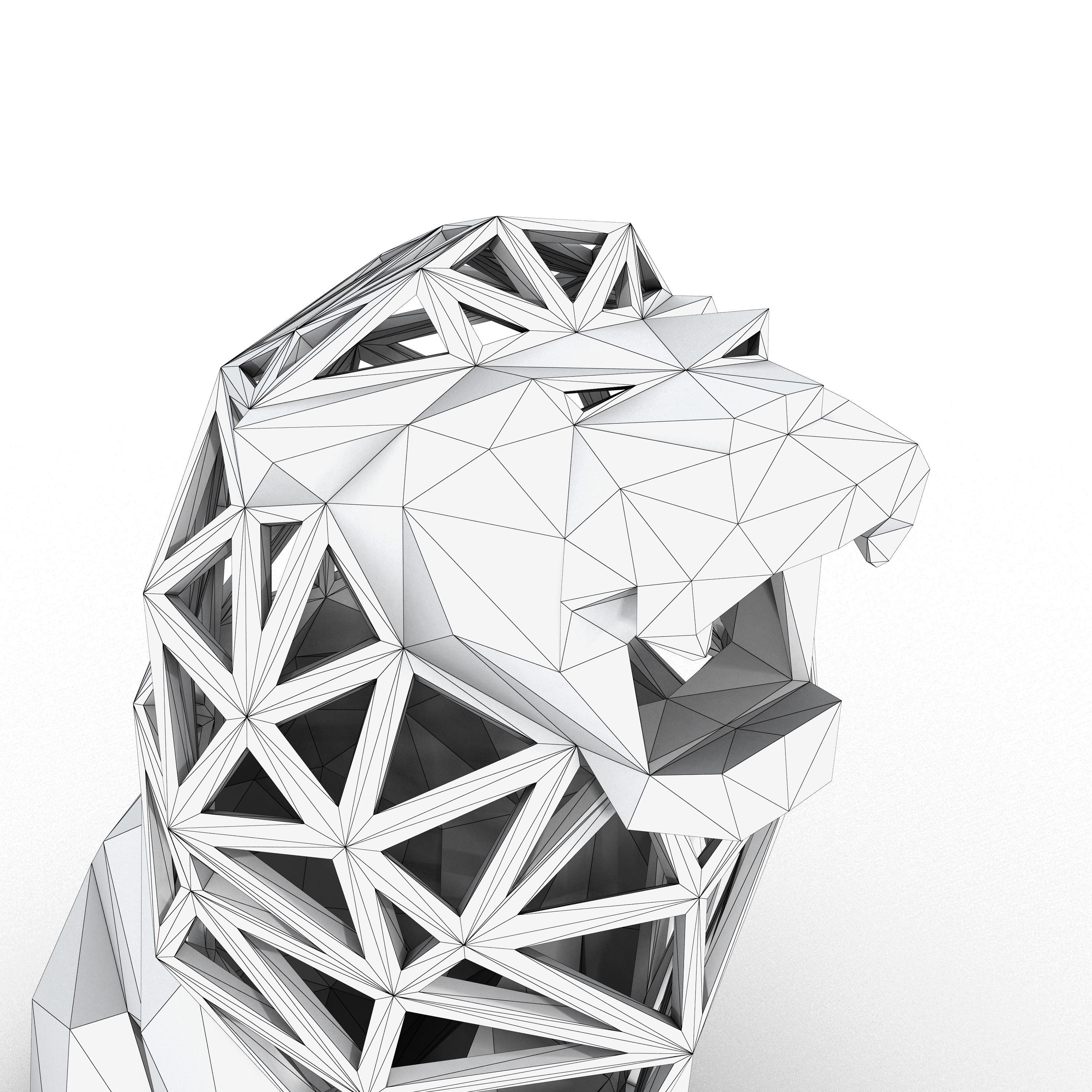 Low Poly Lion golden sculpture Low-poly 3D model_12