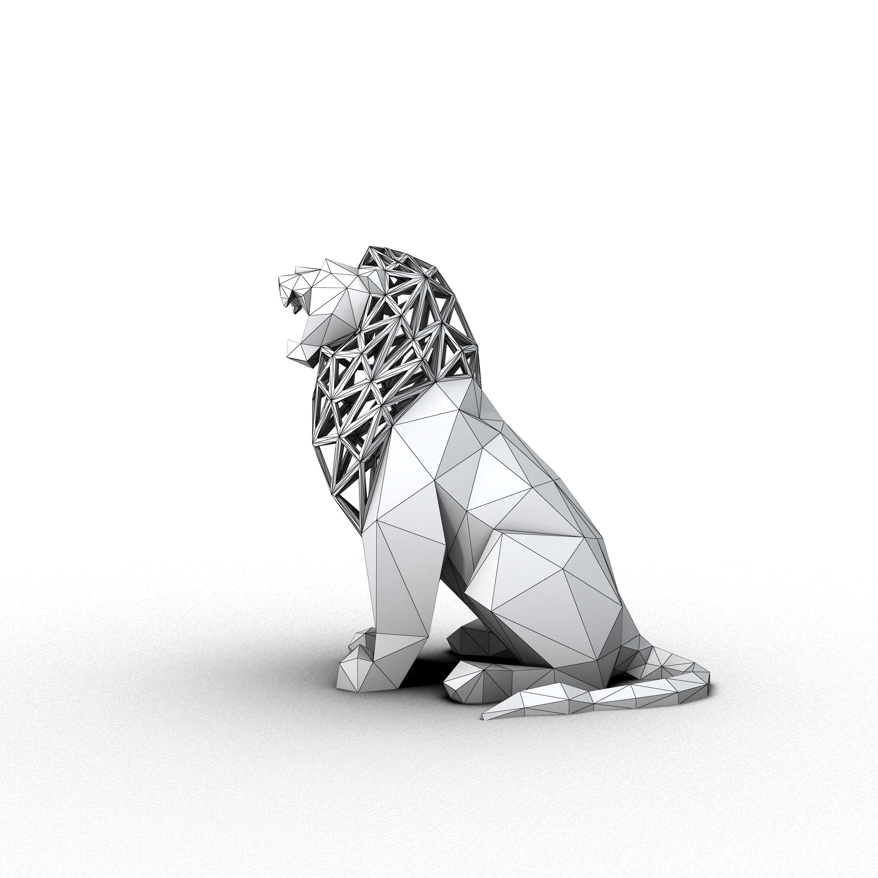 Low Poly Lion golden sculpture Low-poly 3D model_9