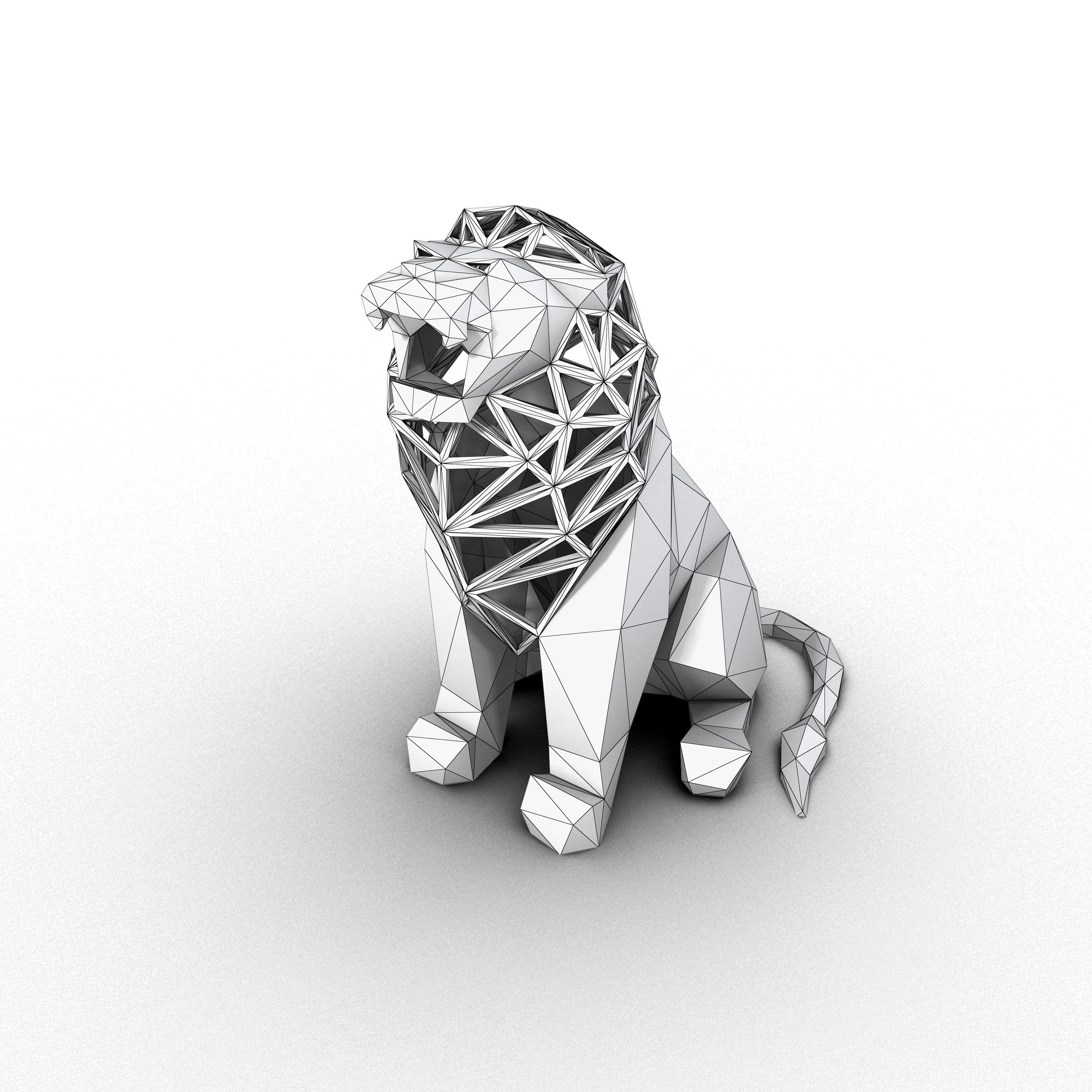 Low Poly Lion golden sculpture Low-poly 3D model_13