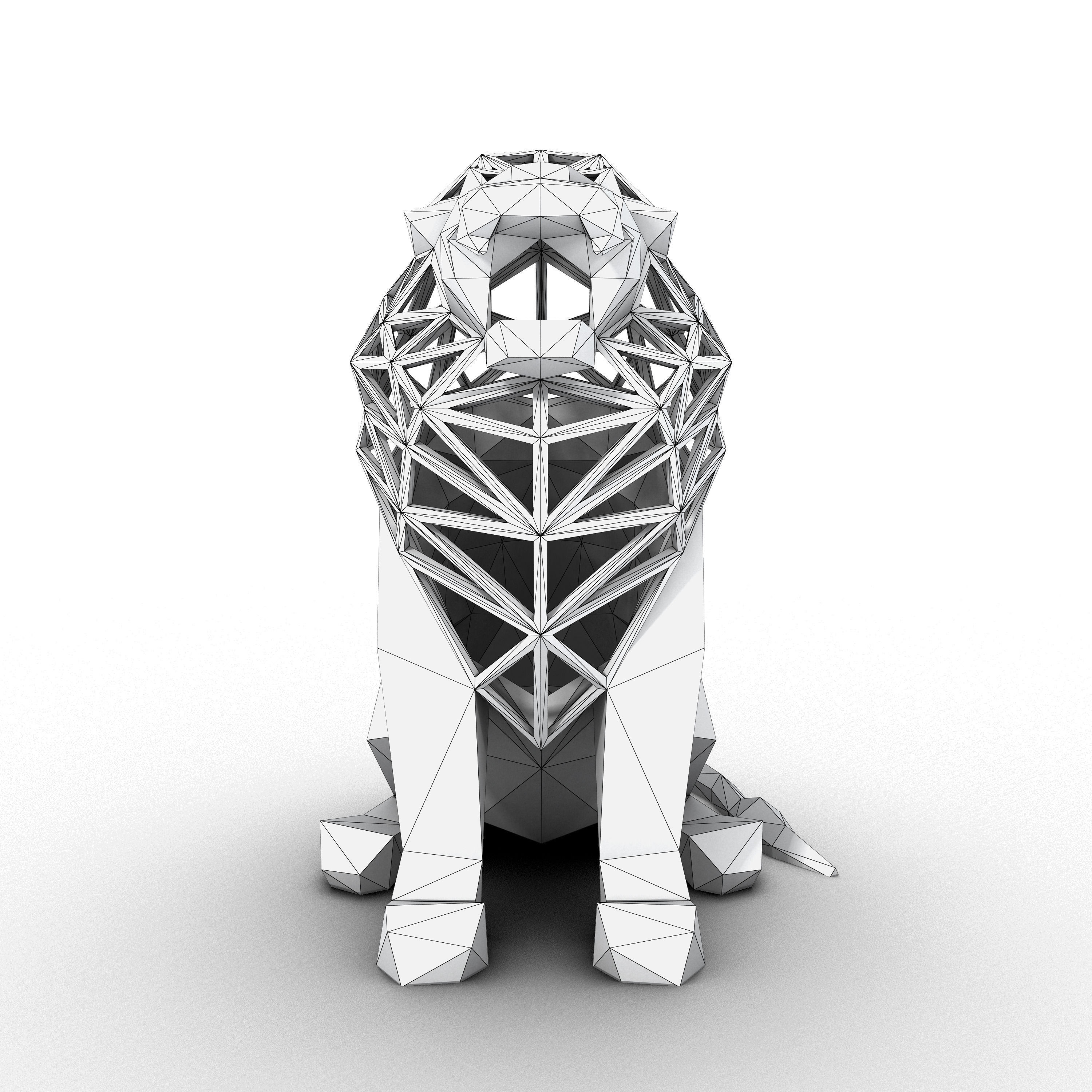 Low Poly Lion golden sculpture Low-poly 3D model_11