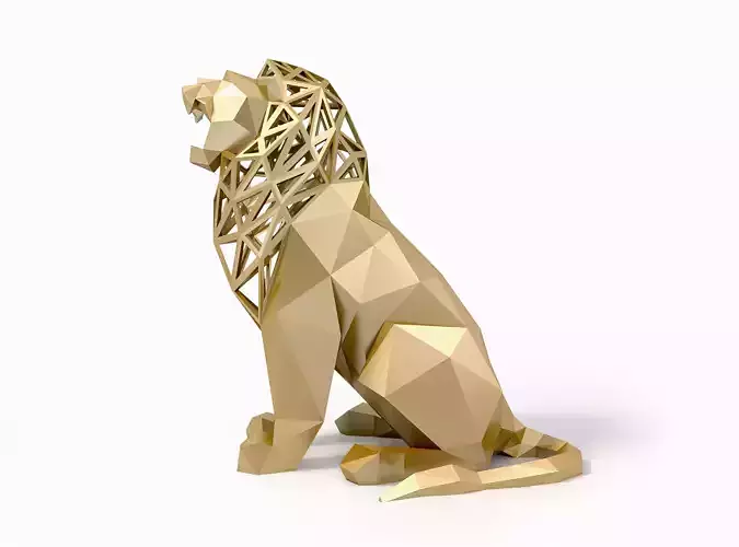 Low Poly Lion golden sculpture Low-poly 3D model