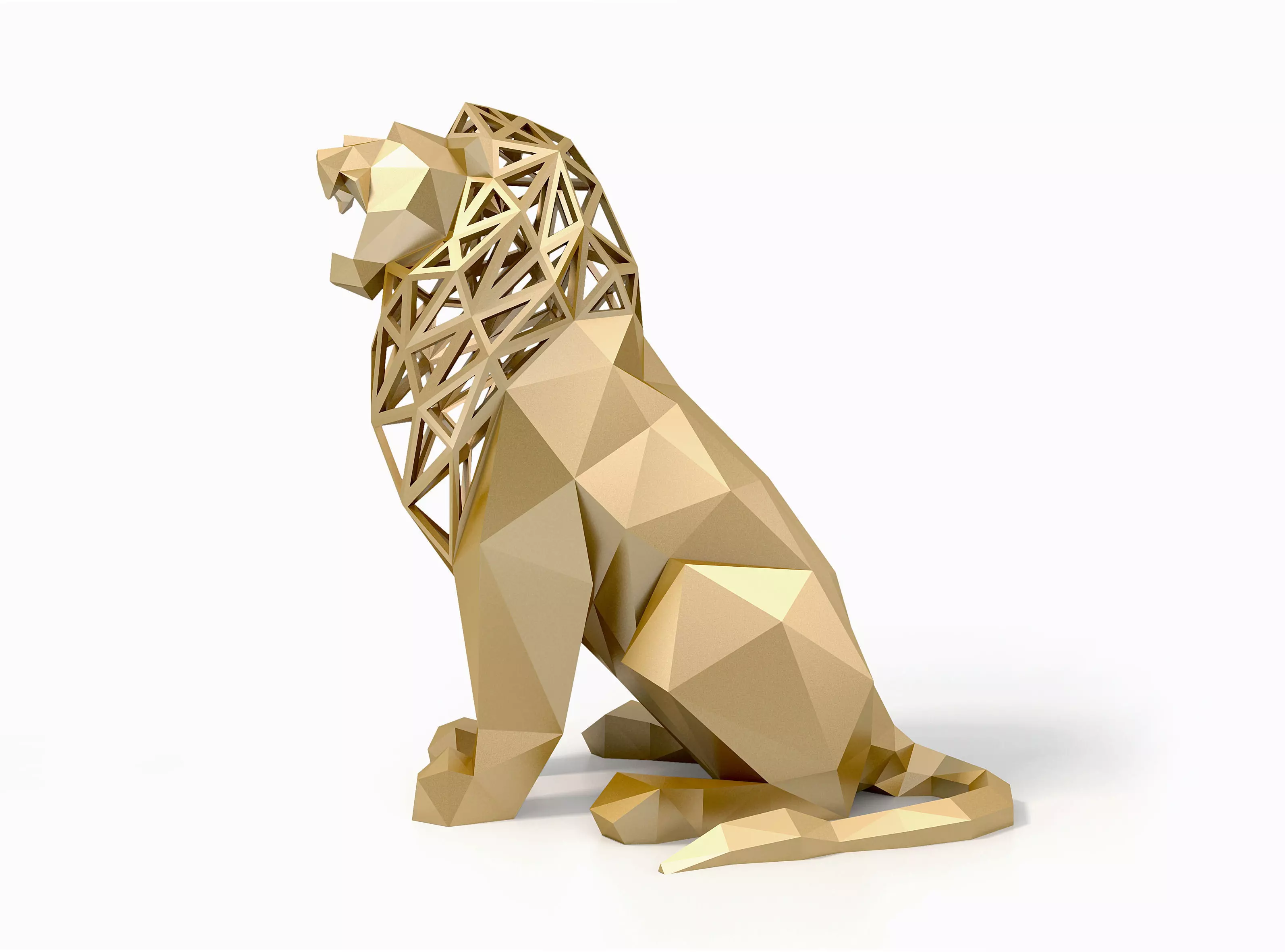 Low Poly Lion golden sculpture Low-poly 3D model_0