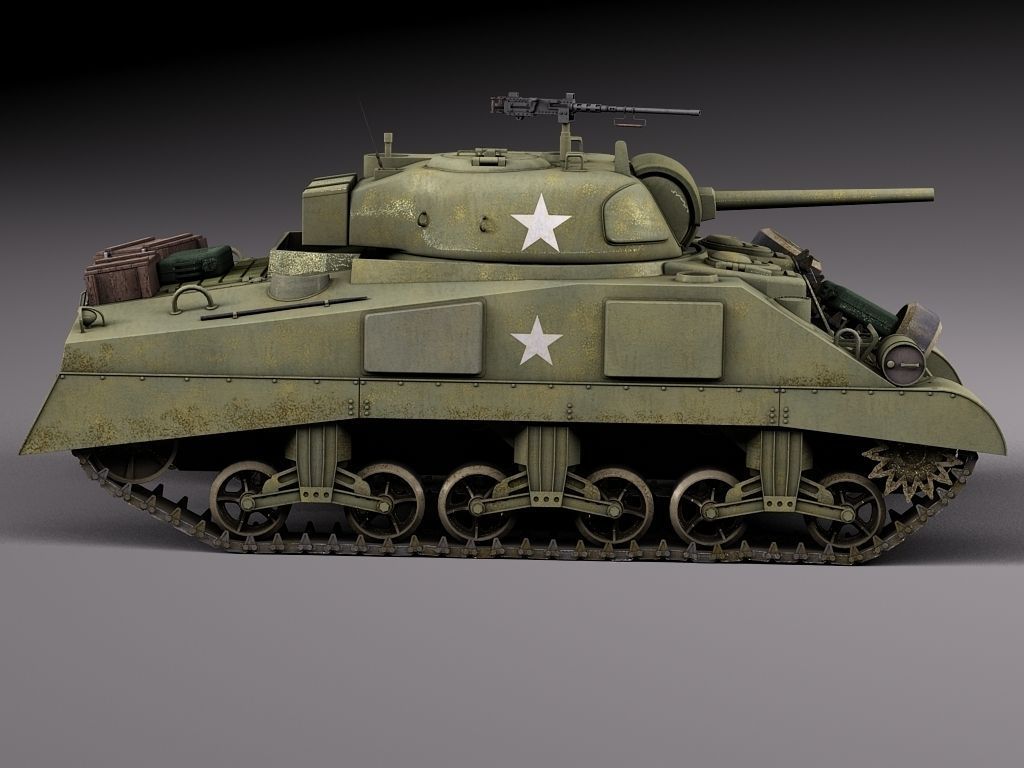 M4A2 Sherman Tank with equipment 3D model_1