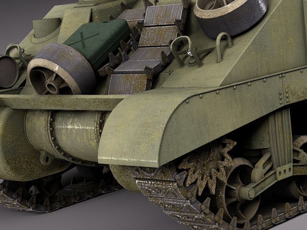 M4A2 Sherman Tank with equipment 3D model_5