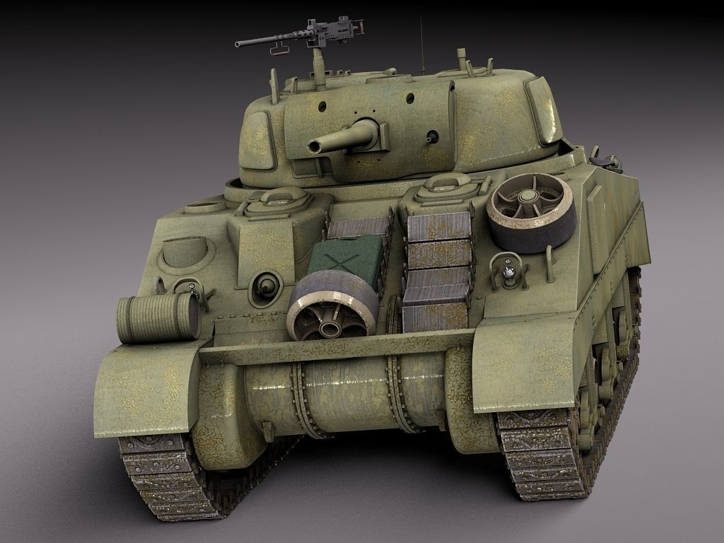 M4A2 Sherman Tank with equipment 3D model_4
