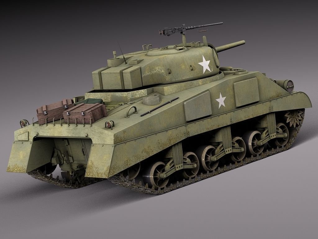 M4A2 Sherman Tank with equipment 3D model_2