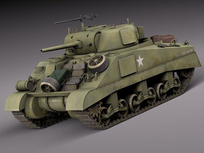 M4A2 Sherman Tank with equipment 3D model
