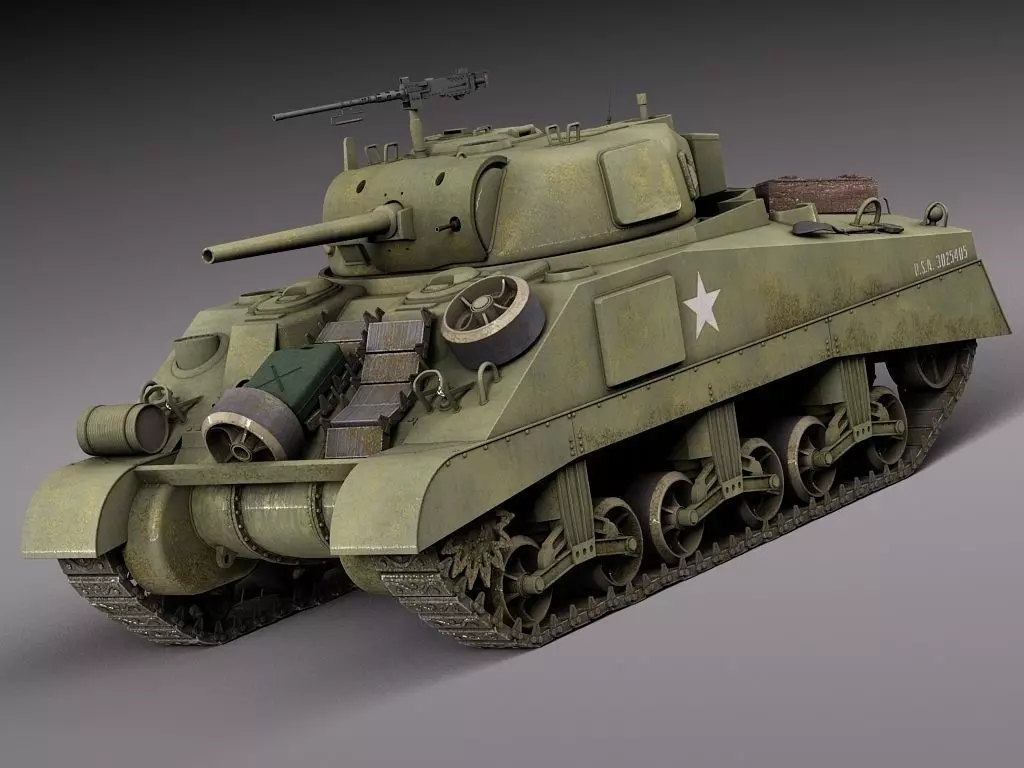 M4A2 Sherman Tank with equipment 3D model_0