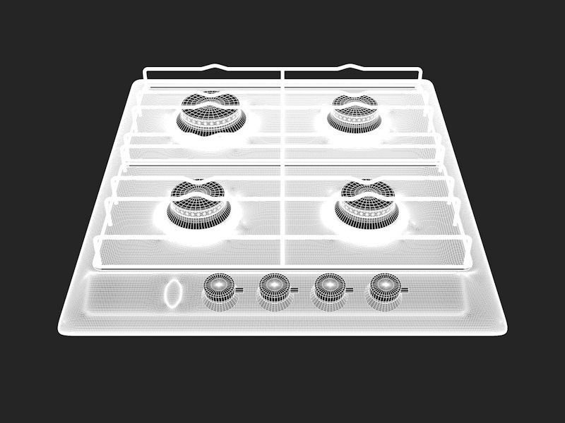 Hob gas stove with four burners 3D model_1