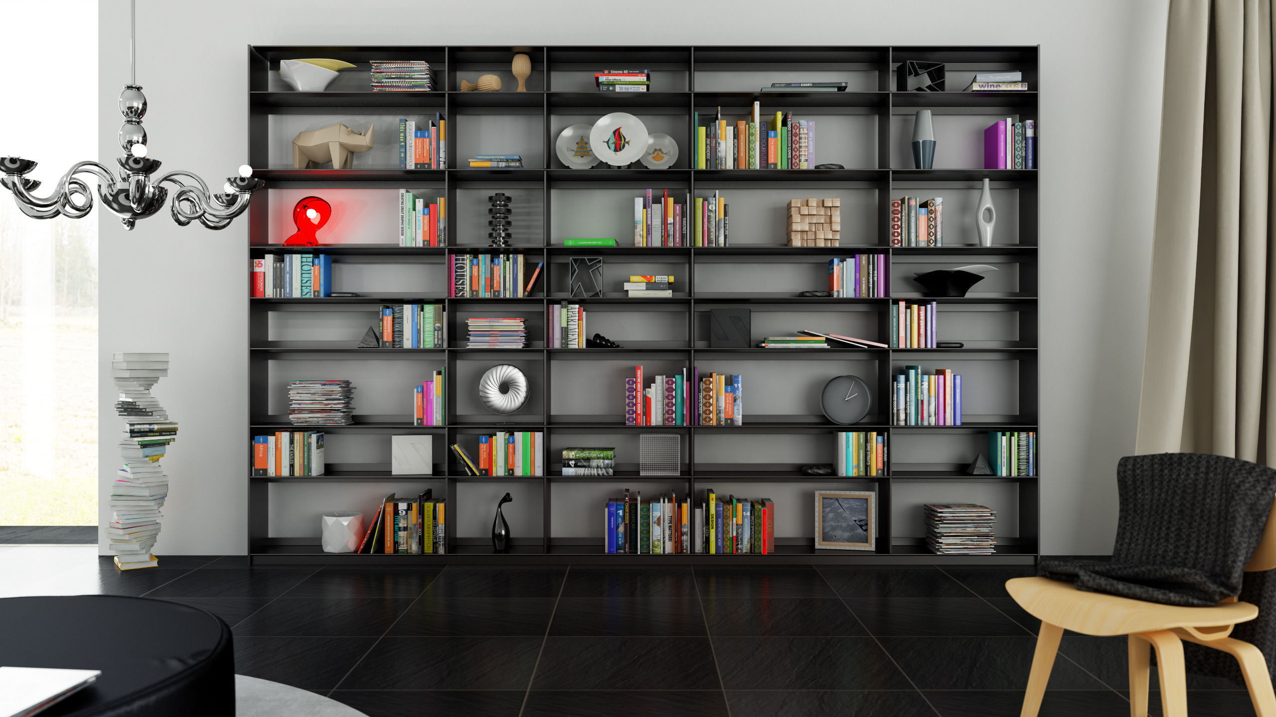 B and B bookcase 30 with books 3D model_1