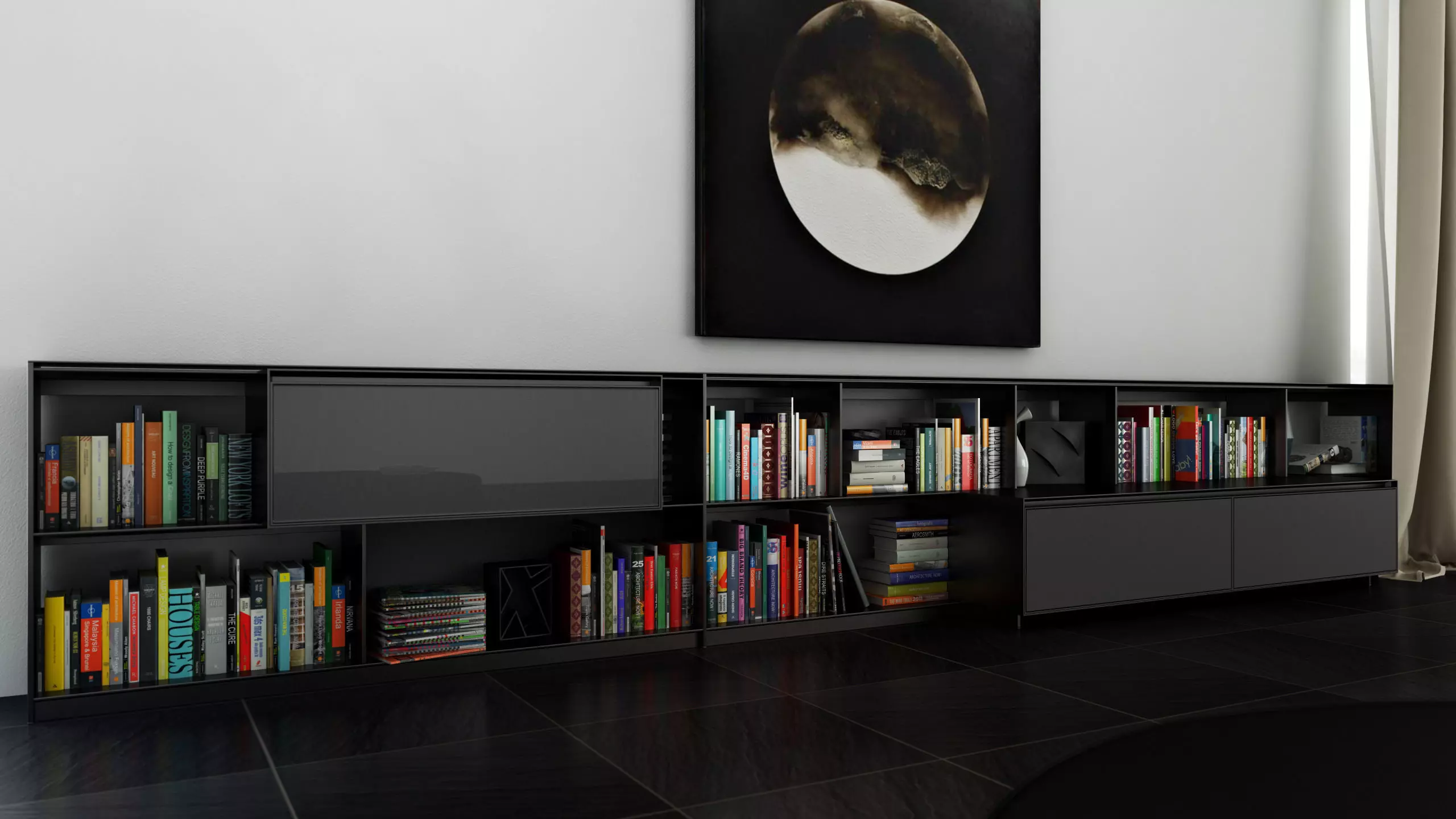 B and B bookcase 9 with books 3D model_0