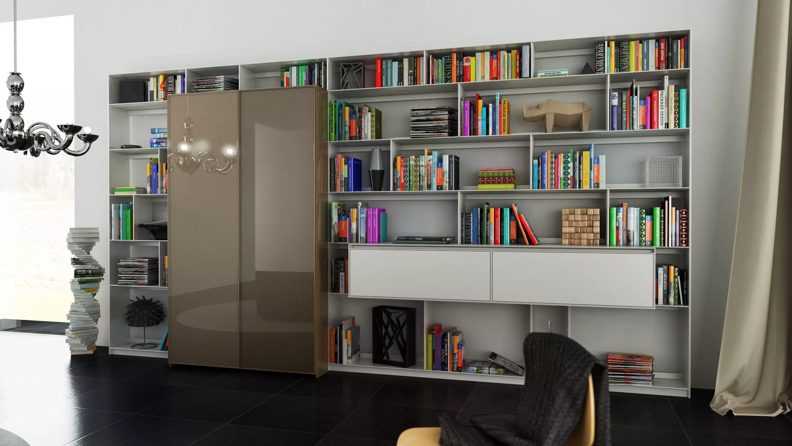 B and B bookcase 18 with books 3D model_0