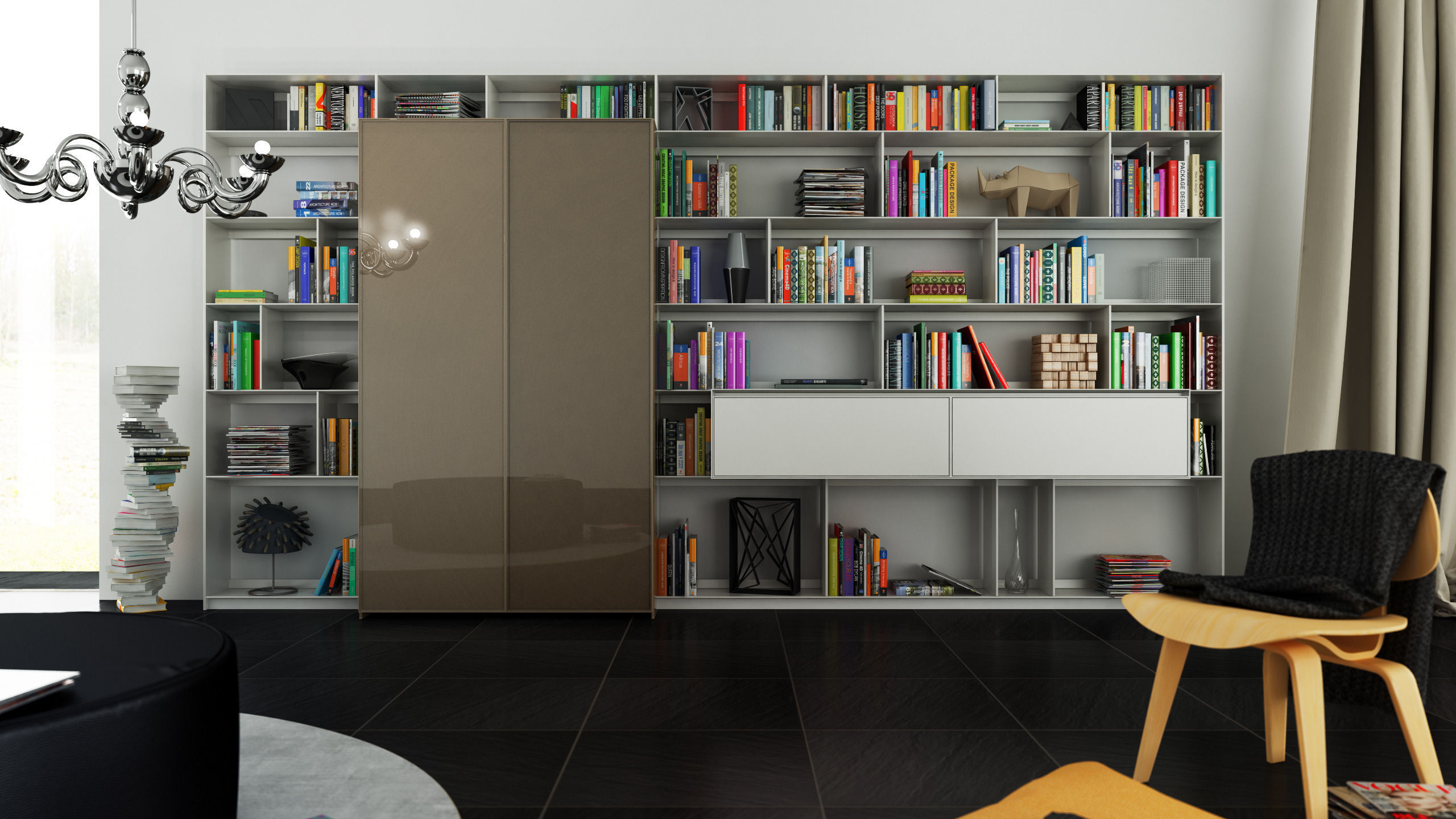 B and B bookcase 18 with books 3D model_5