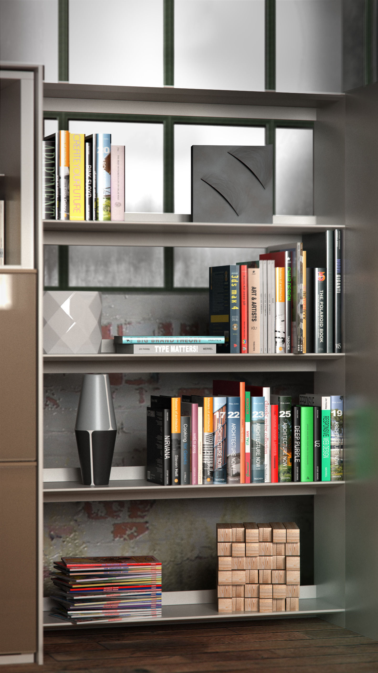 B and B bookcase 4 with books 3D model_1