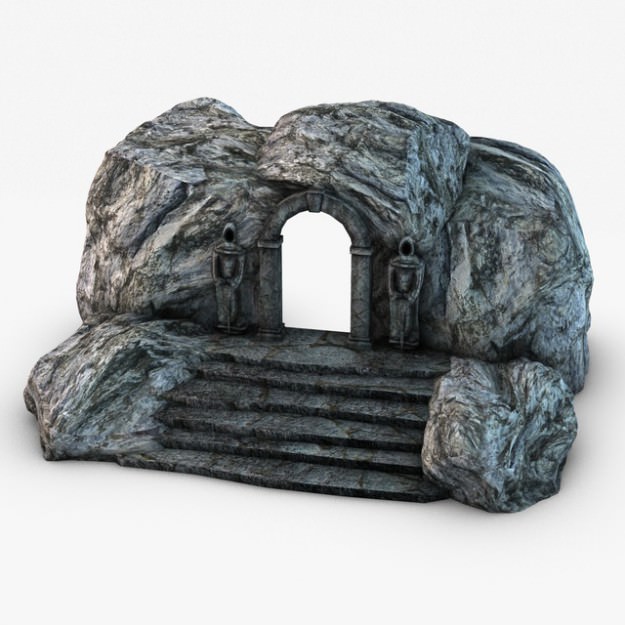 Ancient entrance with stone statues 3D model_1
