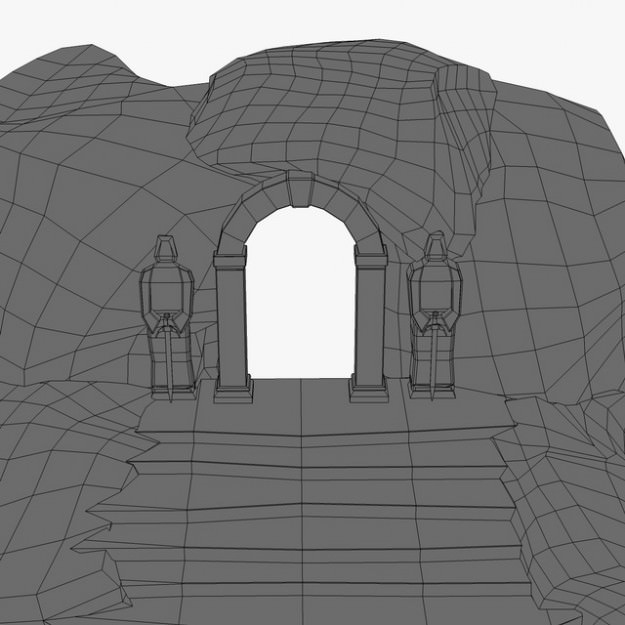 Ancient entrance with stone statues 3D model_4