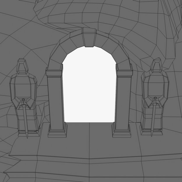 Ancient entrance with stone statues 3D model_6