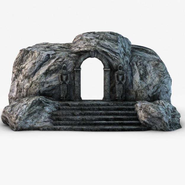Ancient entrance with stone statues 3D model_3