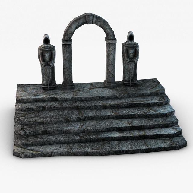 Ancient entrance with stone statues 3D model_7