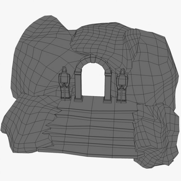 Ancient entrance with stone statues 3D model_5