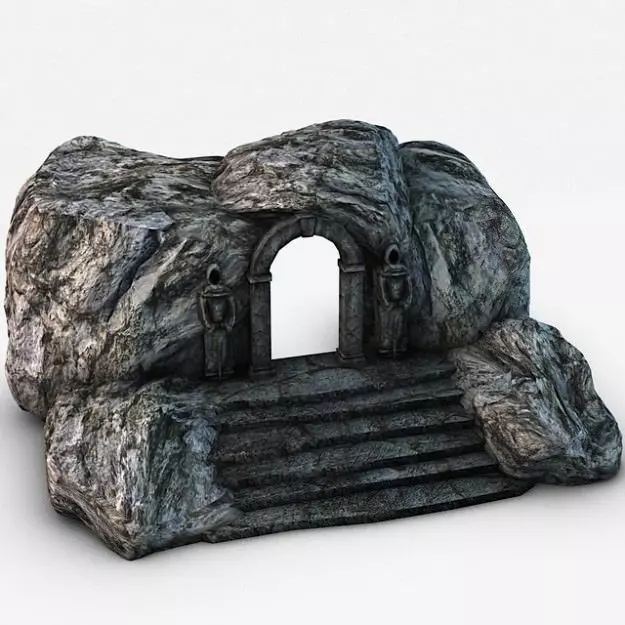 Ancient entrance with stone statues 3D model_0