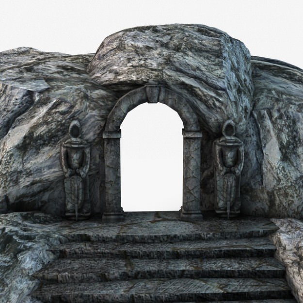 Ancient entrance with stone statues 3D model_2