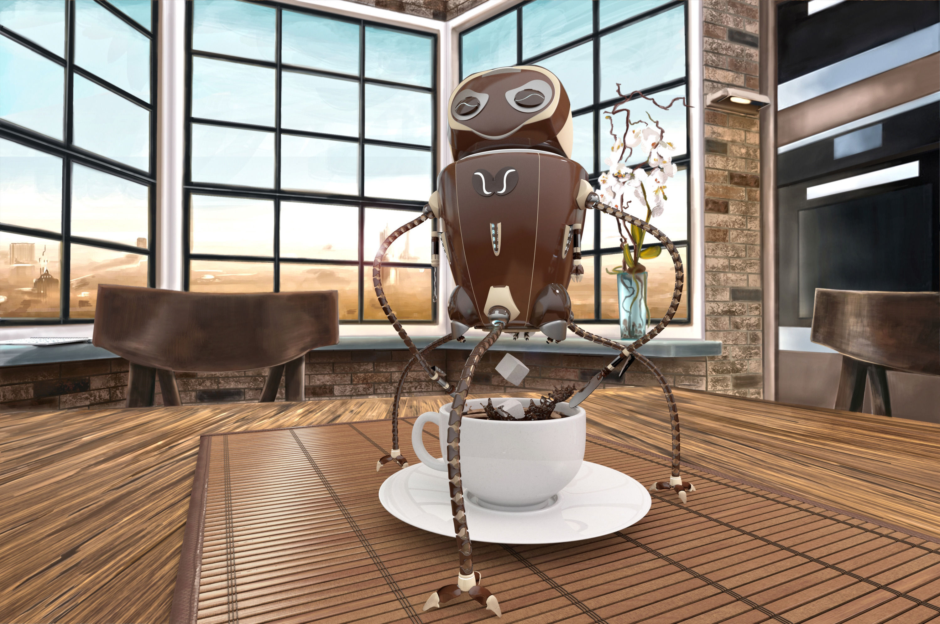 ARoboCoffee1 robot with cup of coffee on table 3D model_4