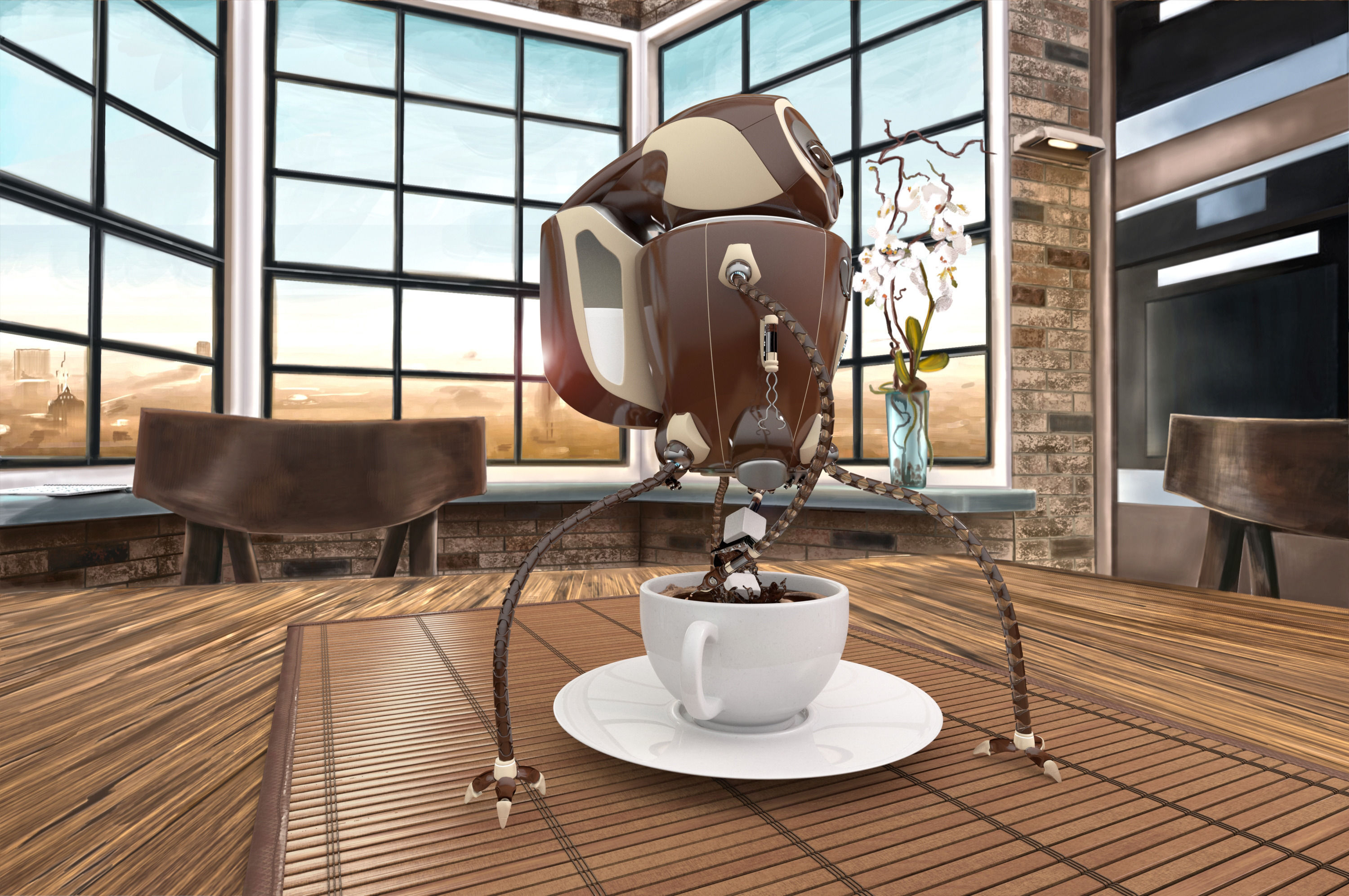 ARoboCoffee1 robot with cup of coffee on table 3D model_2
