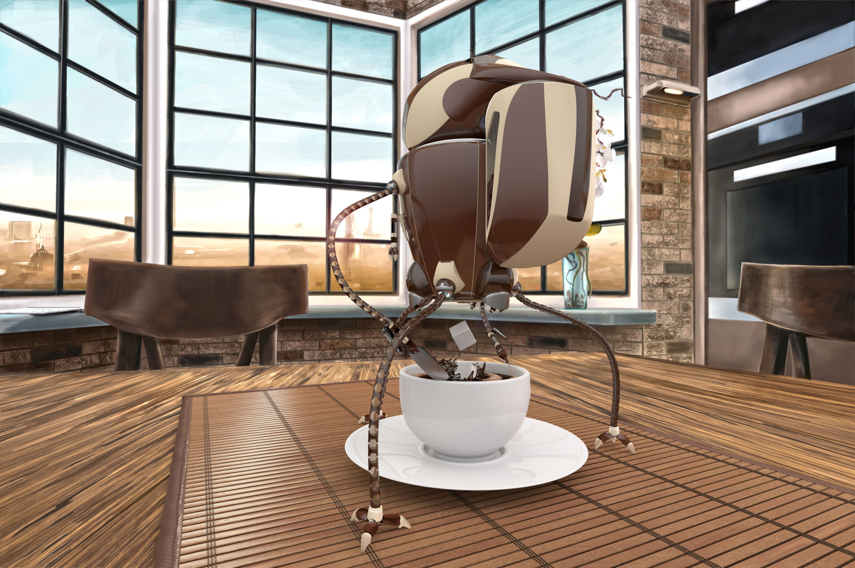 ARoboCoffee1 robot with cup of coffee on table 3D model_1