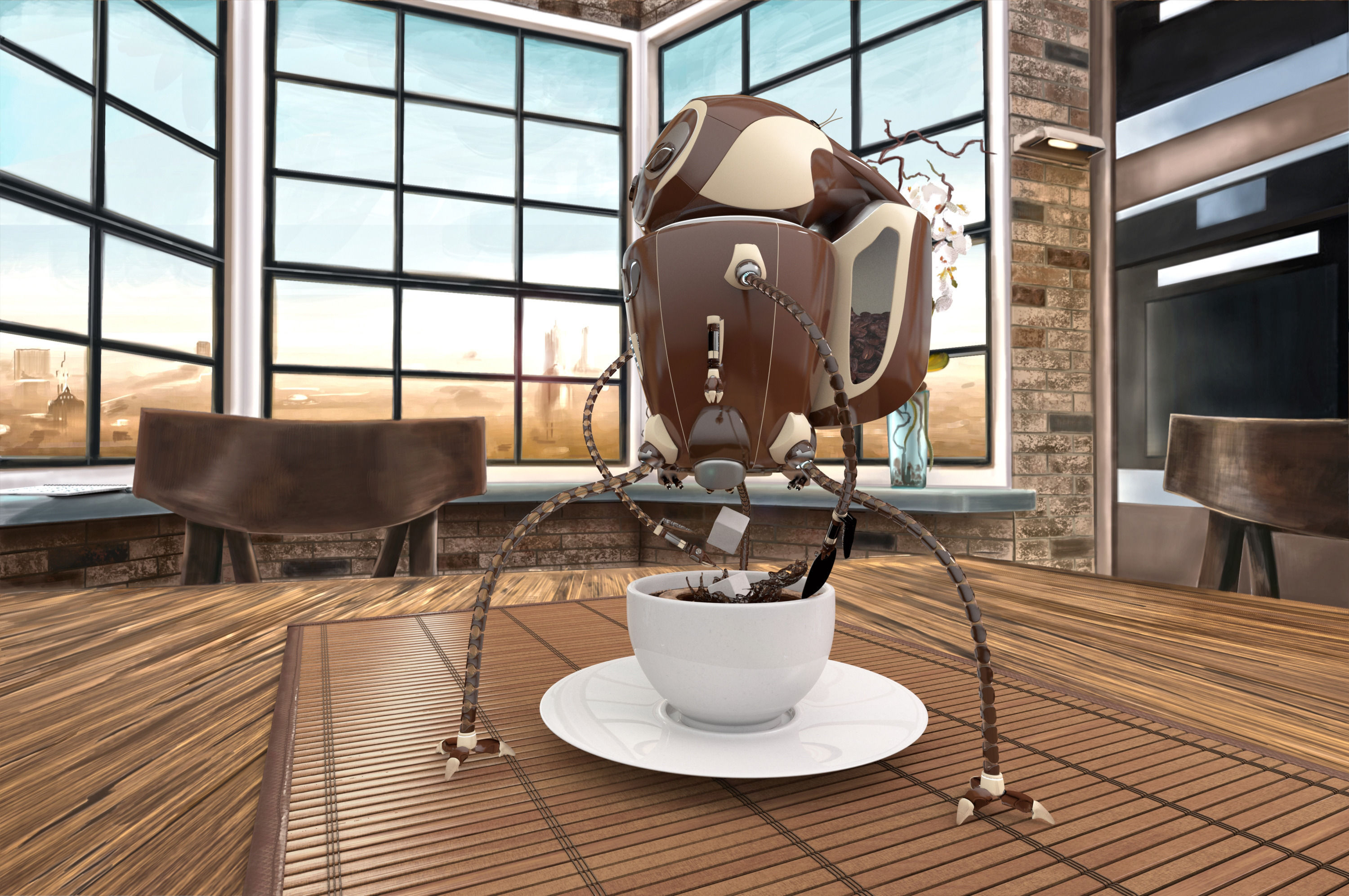 ARoboCoffee1 robot with cup of coffee on table 3D model_3