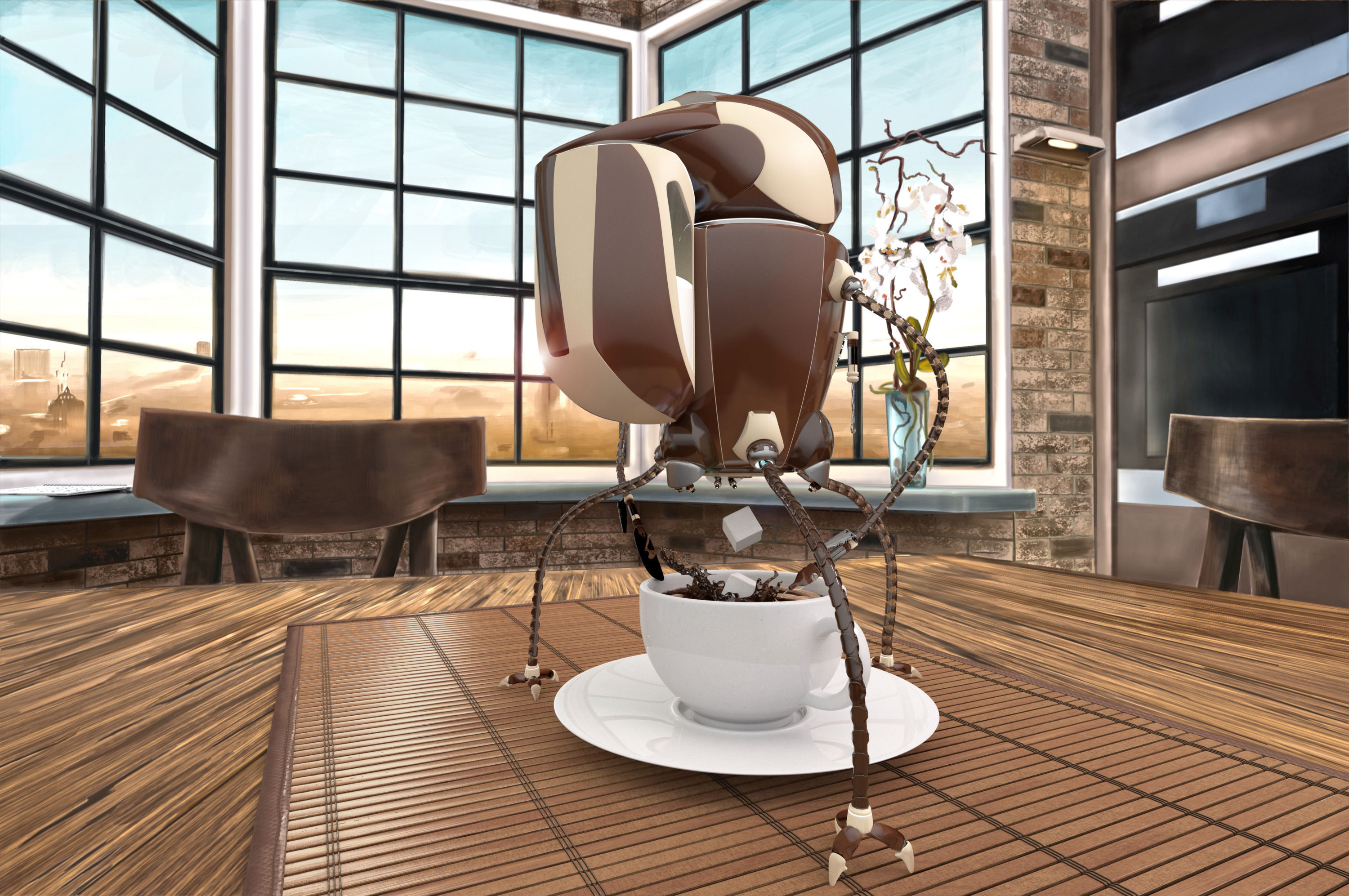 ARoboCoffee1 robot with cup of coffee on table 3D model_5