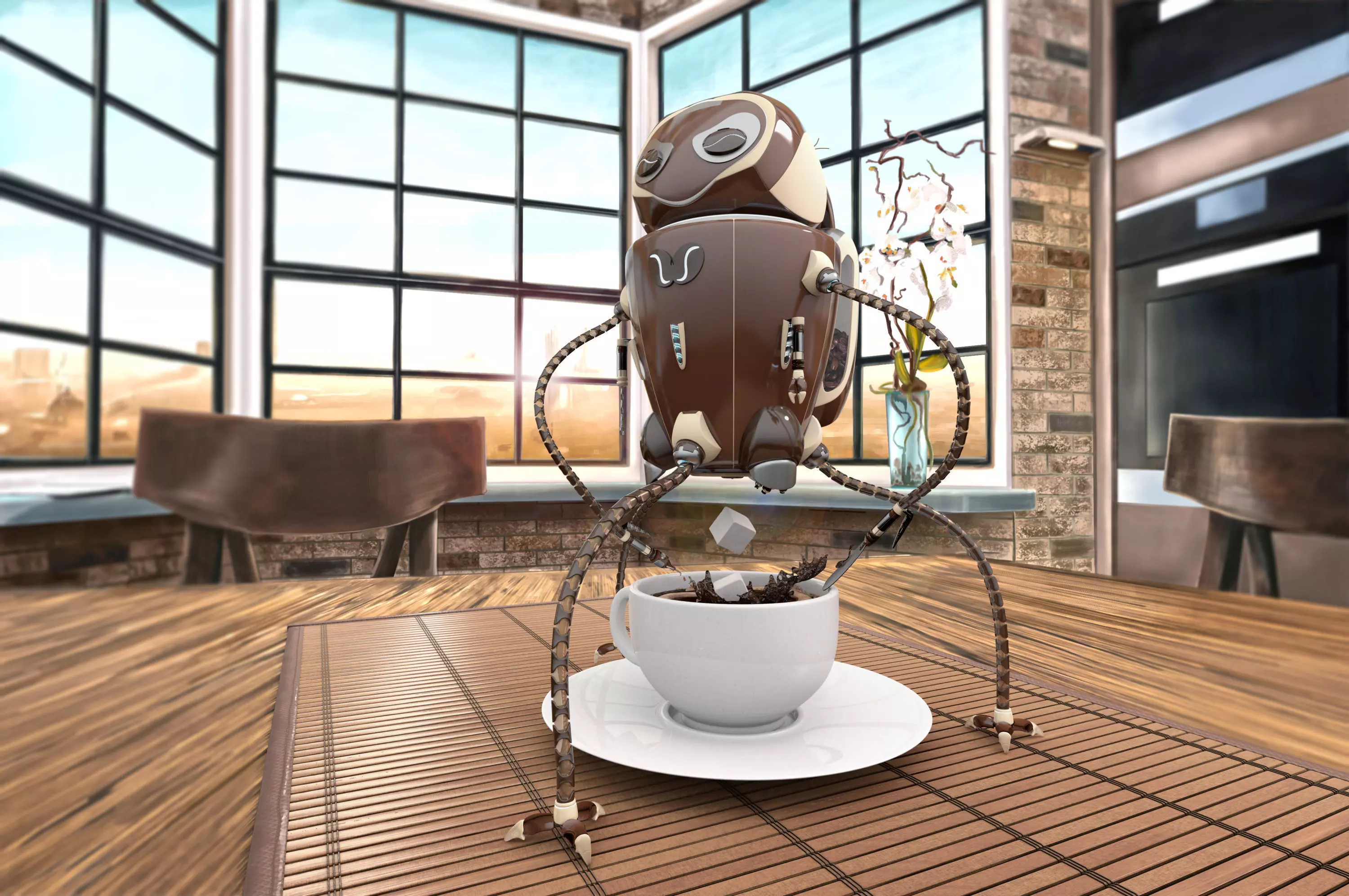 ARoboCoffee1 robot with cup of coffee on table 3D model_0