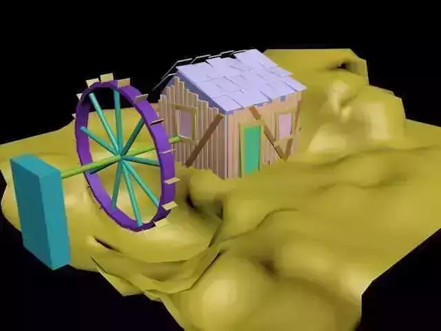 Gristmill water wheel Low-poly 3D model