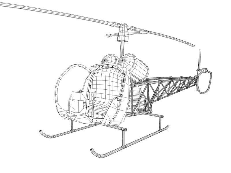 Bell 47 Helicopter Low-poly 3D model_11