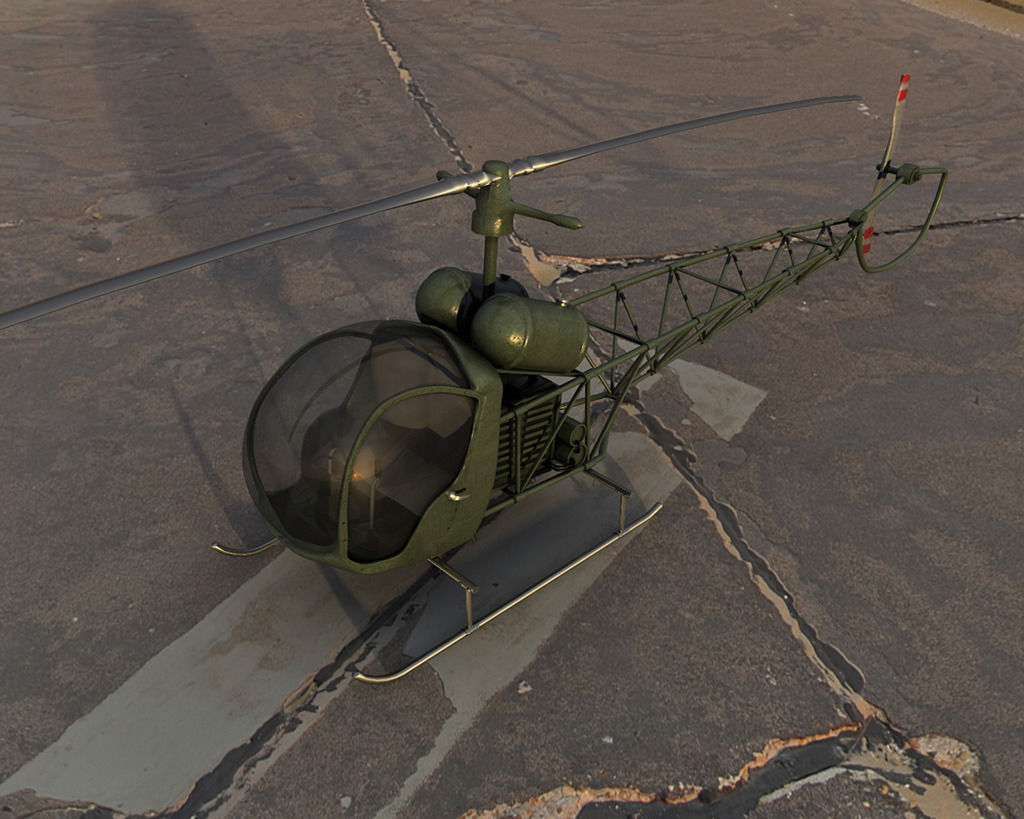 Bell 47 Helicopter Low-poly 3D model_3