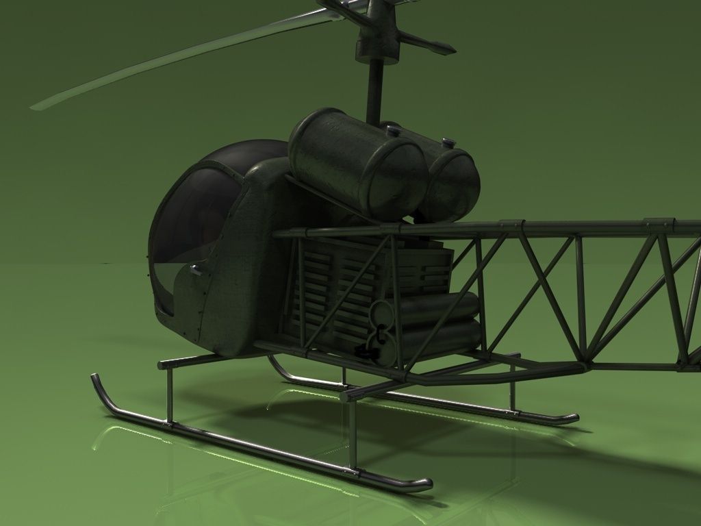 Bell 47 Helicopter Low-poly 3D model_8