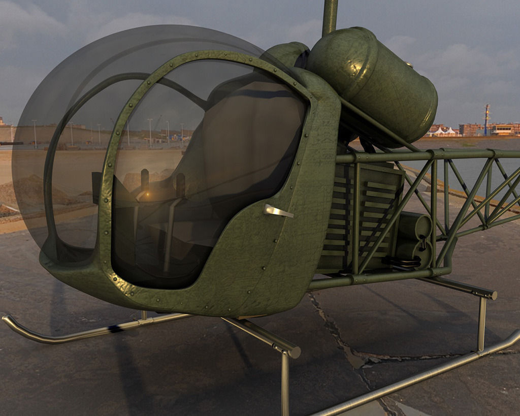 Bell 47 Helicopter Low-poly 3D model_6