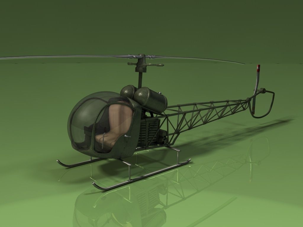 Bell 47 Helicopter Low-poly 3D model_7