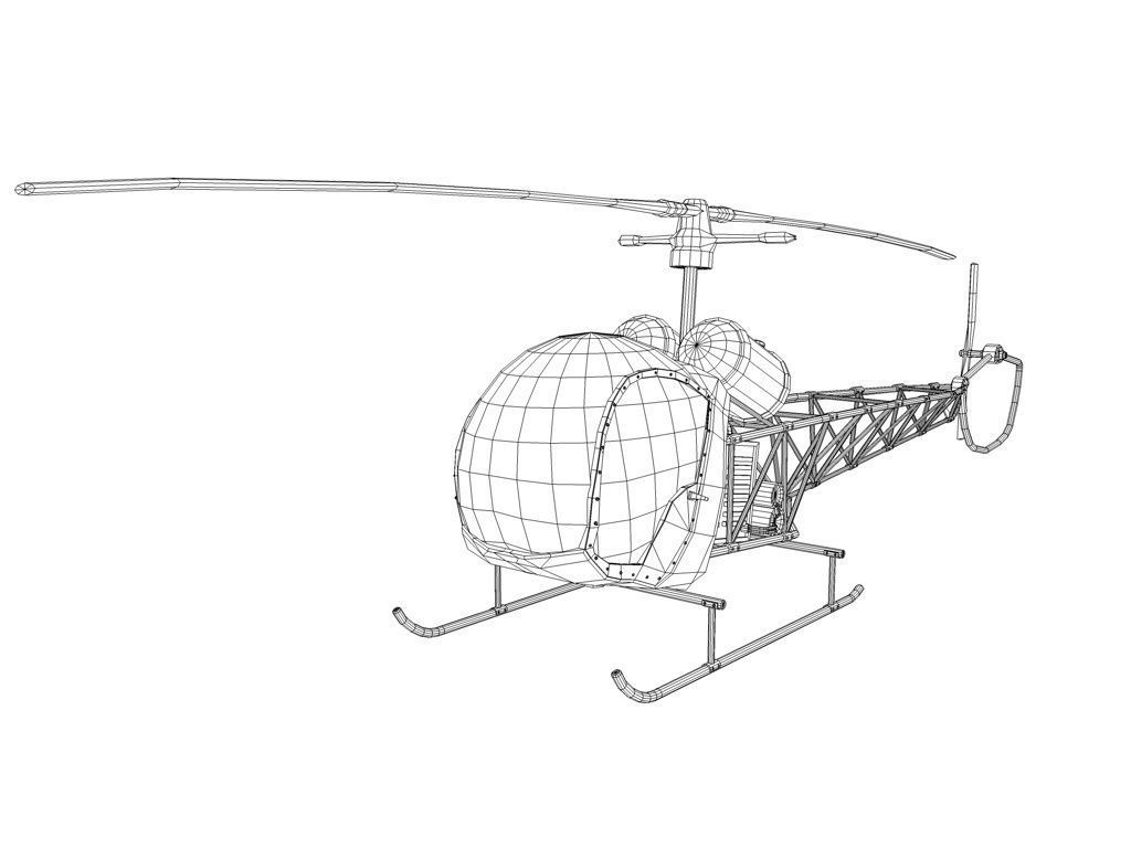 Bell 47 Helicopter Low-poly 3D model_10