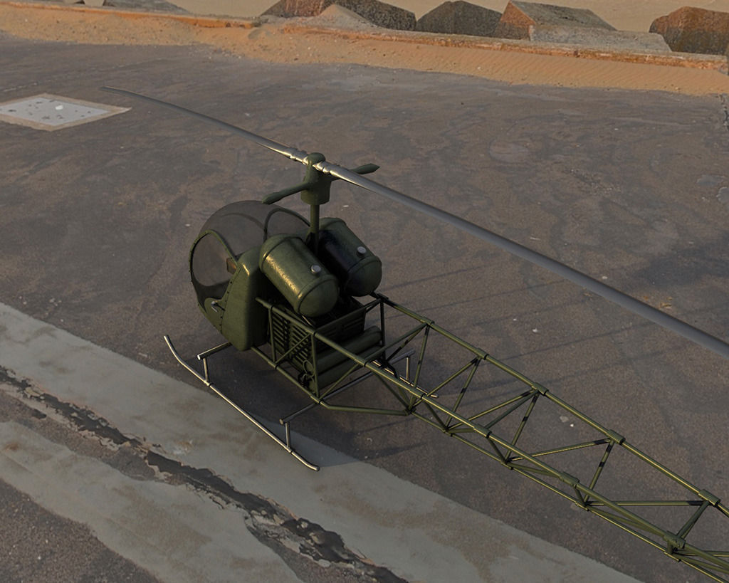 Bell 47 Helicopter Low-poly 3D model_4