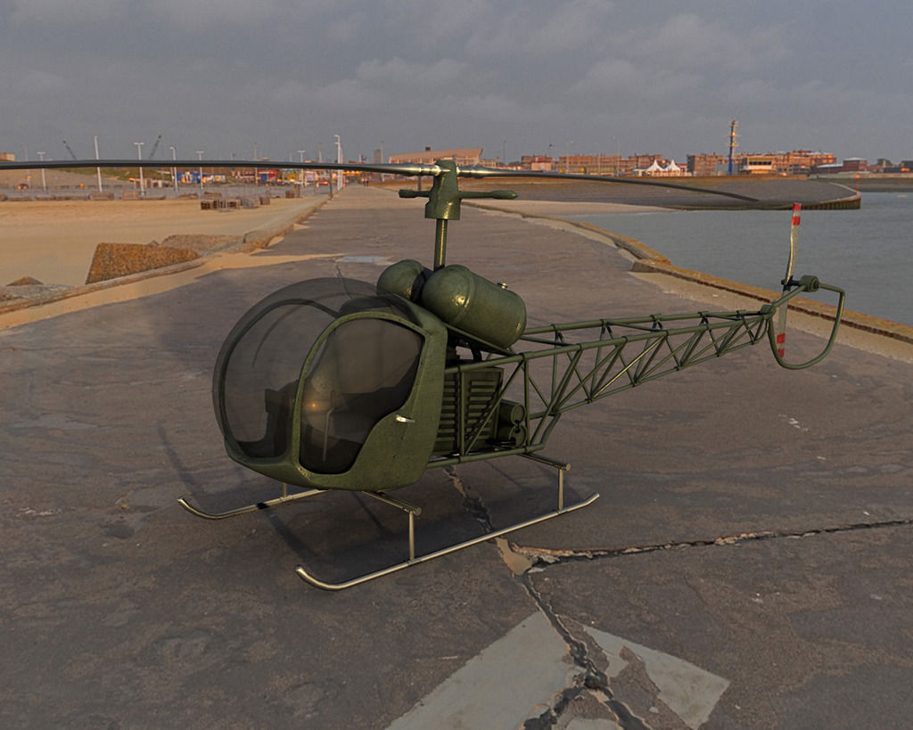 Bell 47 Helicopter Low-poly 3D model_1