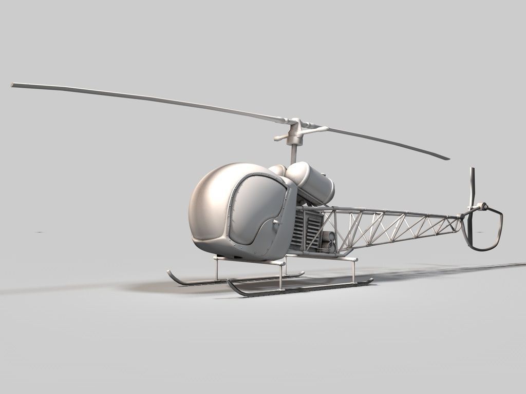 Bell 47 Helicopter Low-poly 3D model_9